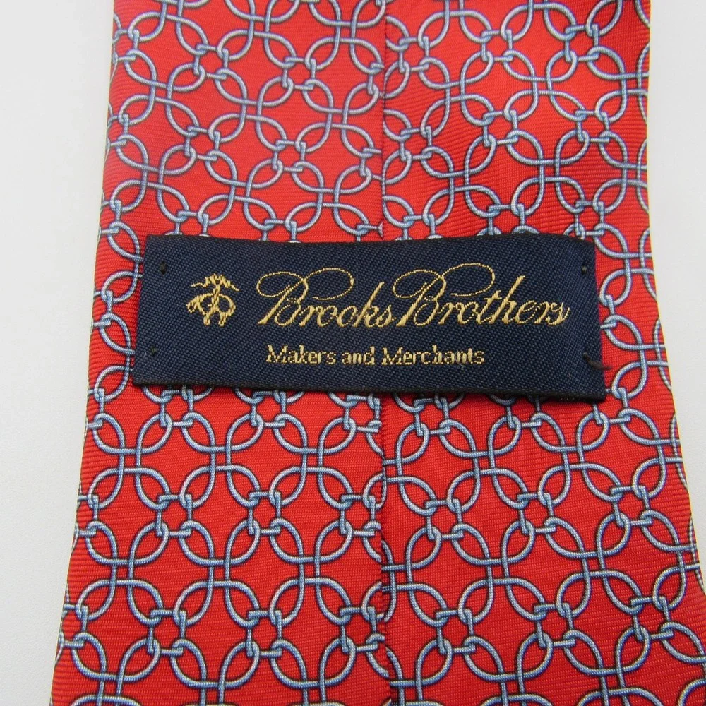 Brooks Brothers Silk Tie Mens OS Red Interlocking Chain Link Pattern
